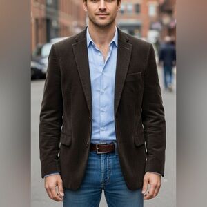NWOT CHAPS Blazer Mens 42 Regular Brown Sport Coat Jacket Elbow Patches Corduroy